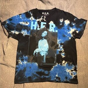 H.E.R. When We Goin Slide? Concert Tour T-Shirt Black Blue Tie Dye Tee Men's XL